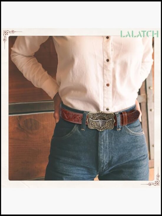 Western Belt Floral Engraved Longhorn Buckle Leather Medium Fit main image 5